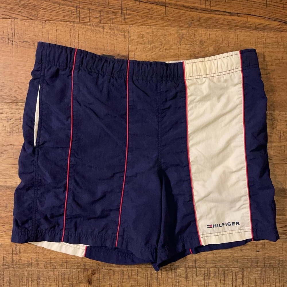 Tommy Hilfiger Swim Shorts Mens L Navy Blue Vintage Preppy Colorblock Trunks